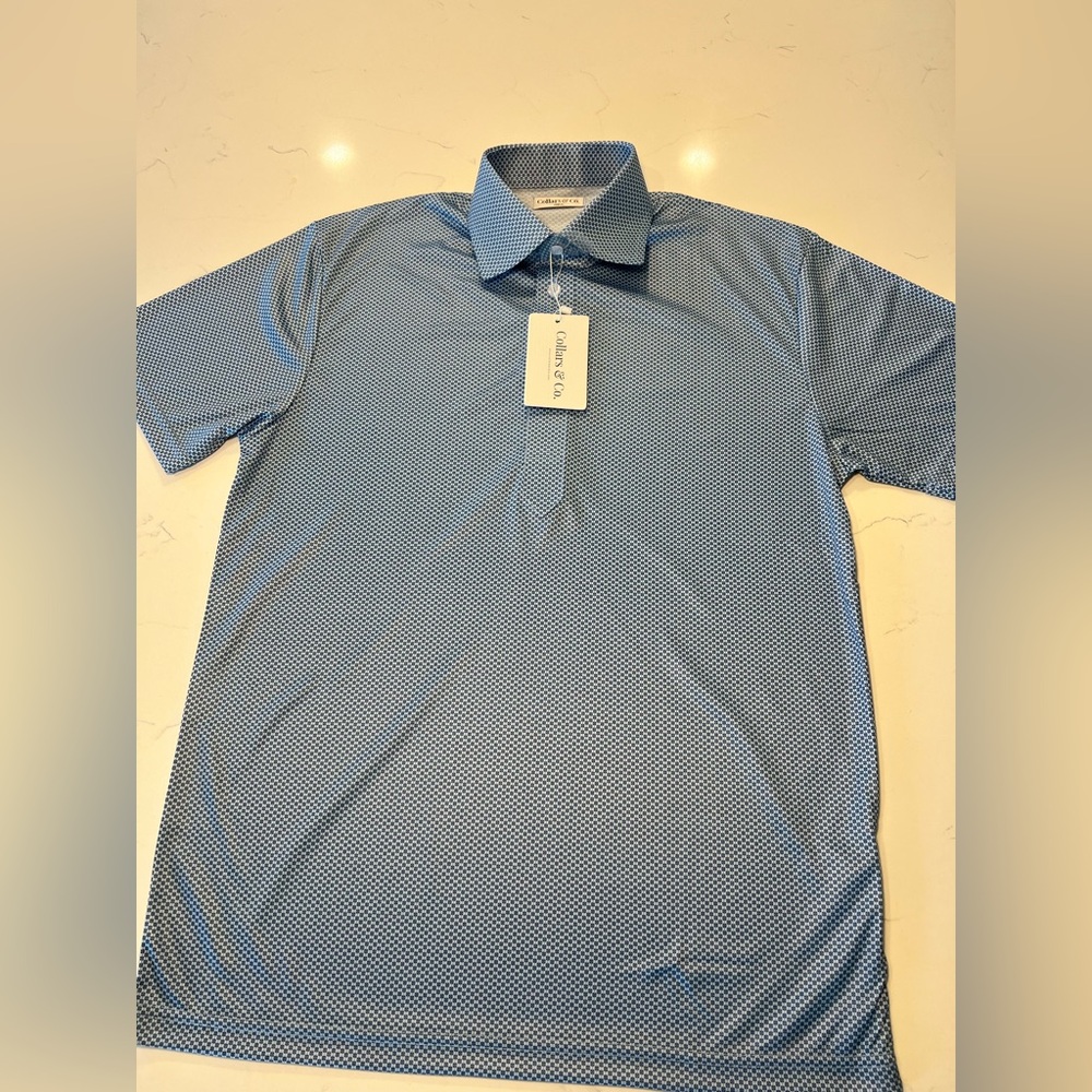Collars & Co Men’s English Spread Collar Blue & White Geometric Shirt. Small